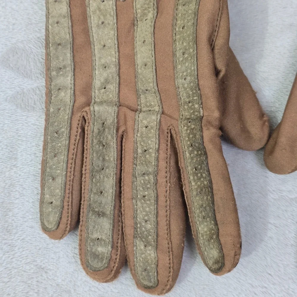 Vintage Isotoner Women's Tan Gloves Large Wool Trim Driving Gloves - Picture 11 of 15